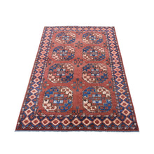 Load image into Gallery viewer, 4&#39;x6&#39;8&quot; Coral Red, Afghan Ersari with Geometric Elephant Feet Design, Soft Wool, Hand Knotted, Oriental Rug FWR480270