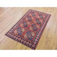 Load image into Gallery viewer, 4&#39;x6&#39;8&quot; Coral Red, Afghan Ersari with Geometric Elephant Feet Design, Soft Wool, Hand Knotted, Oriental Rug FWR480270