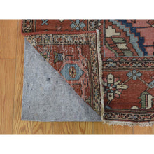 Load image into Gallery viewer, 8&#39;7&quot;x12&#39; Terracotta Red with Light Blue Corners, Antique Persian Serapi Heriz Abrash Flower Medallion, Clean Good Condition Evenly Worn Hand Knotted Pure Wool Oriental Rug FWR480312