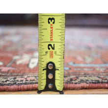 Load image into Gallery viewer, 8&#39;7&quot;x12&#39; Terracotta Red with Light Blue Corners, Antique Persian Serapi Heriz Abrash Flower Medallion, Clean Good Condition Evenly Worn Hand Knotted Pure Wool Oriental Rug FWR480312