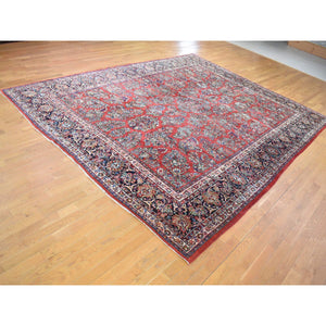 10'5"x13'7" Tomato Red, Antique Persian Sarouk with Flower Bouquet Design, Full Pile Soft and Clean Mint Condition, Hand Knotted 100% Wool Oriental Rug FWR480324