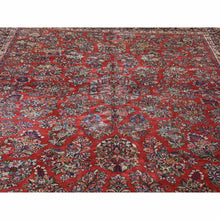 Load image into Gallery viewer, 10&#39;5&quot;x13&#39;7&quot; Tomato Red, Antique Persian Sarouk with Flower Bouquet Design, Full Pile Soft and Clean Mint Condition, Hand Knotted 100% Wool Oriental Rug FWR480324