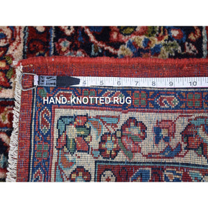 10'5"x13'7" Tomato Red, Antique Persian Sarouk with Flower Bouquet Design, Full Pile Soft and Clean Mint Condition, Hand Knotted 100% Wool Oriental Rug FWR480324