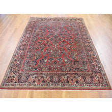 Load image into Gallery viewer, 7&#39;10&quot;x9&#39;10&quot; Tomato Red, Antique Persian Sarouk with Flower Bouquet Design, Full Pile, Mint Condition, Soft Wool, Hand Knotted, Clean, Sides and Ends Professionally Secured, Oriental Rug FWR480384