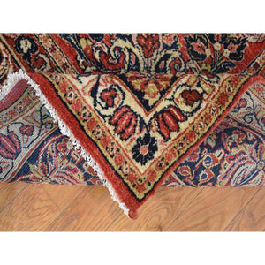 7'10"x9'10" Tomato Red, Antique Persian Sarouk with Flower Bouquet Design, Full Pile, Mint Condition, Soft Wool, Hand Knotted, Clean, Sides and Ends Professionally Secured, Oriental Rug FWR480384