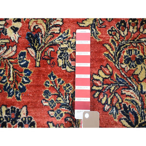 7'10"x9'10" Tomato Red, Antique Persian Sarouk with Flower Bouquet Design, Full Pile, Mint Condition, Soft Wool, Hand Knotted, Clean, Sides and Ends Professionally Secured, Oriental Rug FWR480384
