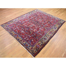Load image into Gallery viewer, 7&#39;4&quot;x9&#39;9&quot; Tomato Red With Gold, Antique Persian Heriz All Over Geometric Design, Pure Wool, Full Pile, Excellent Condition, Hand Knotted, Clean, Sides and Ends Professionally Secured, Oriental Rug FWR480414