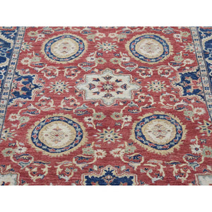 5'x6'6" Tomato Red, Peshawar Mahal Design with Soft Colors, Soft Wool Hand Knotted, Oriental Rug FWR480468