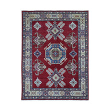 Load image into Gallery viewer, 5&#39;3&quot;x7&#39;1&quot; Rich Red, Afghan Special Kazak with Geometric Design, Natural Dyes, Hand Knotted, Pure Wool Oriental Rug FWR480498