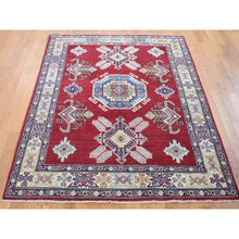 Load image into Gallery viewer, 5&#39;3&quot;x7&#39;1&quot; Rich Red, Afghan Special Kazak with Geometric Design, Natural Dyes, Hand Knotted, Pure Wool Oriental Rug FWR480498