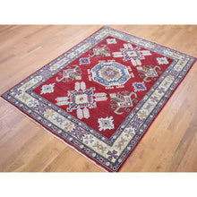 Load image into Gallery viewer, 5&#39;3&quot;x7&#39;1&quot; Rich Red, Afghan Special Kazak with Geometric Design, Natural Dyes, Hand Knotted, Pure Wool Oriental Rug FWR480498