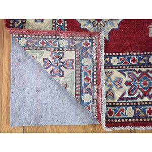 5'3"x7'1" Rich Red, Afghan Special Kazak with Geometric Design, Natural Dyes, Hand Knotted, Pure Wool Oriental Rug FWR480498