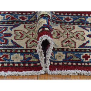 5'3"x7'1" Rich Red, Afghan Special Kazak with Geometric Design, Natural Dyes, Hand Knotted, Pure Wool Oriental Rug FWR480498