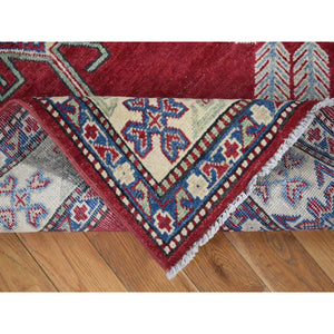 5'3"x7'1" Rich Red, Afghan Special Kazak with Geometric Design, Natural Dyes, Hand Knotted, Pure Wool Oriental Rug FWR480498