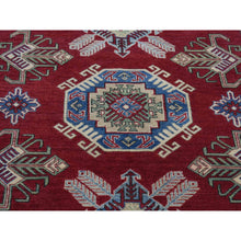Load image into Gallery viewer, 5&#39;3&quot;x7&#39;1&quot; Rich Red, Afghan Special Kazak with Geometric Design, Natural Dyes, Hand Knotted, Pure Wool Oriental Rug FWR480498