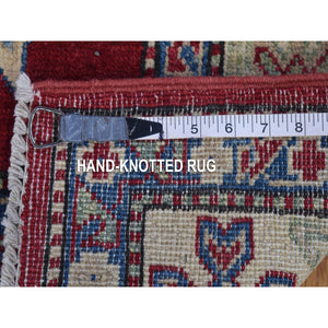 5'3"x7'1" Rich Red, Afghan Special Kazak with Geometric Design, Natural Dyes, Hand Knotted, Pure Wool Oriental Rug FWR480498
