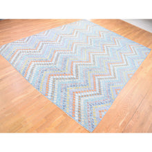 Load image into Gallery viewer, 10&#39;3&#39;x13&#39;3&quot; Light Blue, Afghan Kilim with Geometric Design, Multicolor Vegetable Dyes Flat Weave Vertical Zig Zag Design, Hand Knotted Pure Wool Oriental Rug FWR480516
