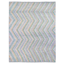 Load image into Gallery viewer, 10&#39;3&#39;x13&#39;5&quot; Gray, Afghan Kilim with Geometric Design, Multicolor Flat Weave Vertical Zig Zag Design Vegetable Dyes, Pure Wool Hand Knotted Oriental Rug FWR480522