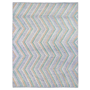 10'3'x13'5" Gray, Afghan Kilim with Geometric Design, Multicolor Flat Weave Vertical Zig Zag Design Vegetable Dyes, Pure Wool Hand Knotted Oriental Rug FWR480522