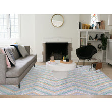 Load image into Gallery viewer, 10&#39;3&#39;x13&#39;5&quot; Gray, Afghan Kilim with Geometric Design, Multicolor Flat Weave Vertical Zig Zag Design Vegetable Dyes, Pure Wool Hand Knotted Oriental Rug FWR480522