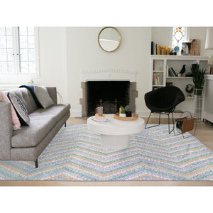 10'3'x13'5" Gray, Afghan Kilim with Geometric Design, Multicolor Flat Weave Vertical Zig Zag Design Vegetable Dyes, Pure Wool Hand Knotted Oriental Rug FWR480522