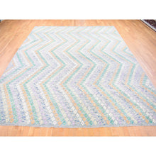Load image into Gallery viewer, 10&#39;3&#39;x13&#39;5&quot; Gray, Afghan Kilim with Geometric Design, Multicolor Flat Weave Vertical Zig Zag Design Vegetable Dyes, Pure Wool Hand Knotted Oriental Rug FWR480522