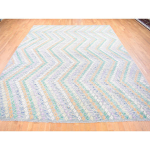 10'3'x13'5" Gray, Afghan Kilim with Geometric Design, Multicolor Flat Weave Vertical Zig Zag Design Vegetable Dyes, Pure Wool Hand Knotted Oriental Rug FWR480522
