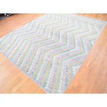Load image into Gallery viewer, 10&#39;3&#39;x13&#39;5&quot; Gray, Afghan Kilim with Geometric Design, Multicolor Flat Weave Vertical Zig Zag Design Vegetable Dyes, Pure Wool Hand Knotted Oriental Rug FWR480522