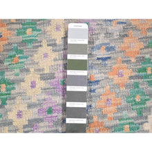 Load image into Gallery viewer, 10&#39;3&#39;x13&#39;5&quot; Gray, Afghan Kilim with Geometric Design, Multicolor Flat Weave Vertical Zig Zag Design Vegetable Dyes, Pure Wool Hand Knotted Oriental Rug FWR480522