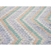 Load image into Gallery viewer, 10&#39;3&#39;x13&#39;5&quot; Gray, Afghan Kilim with Geometric Design, Multicolor Flat Weave Vertical Zig Zag Design Vegetable Dyes, Pure Wool Hand Knotted Oriental Rug FWR480522