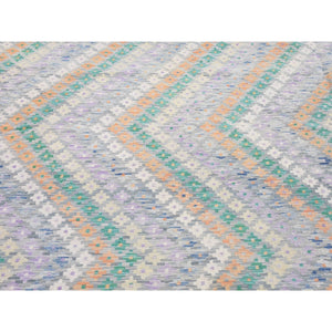 10'3'x13'5" Gray, Afghan Kilim with Geometric Design, Multicolor Flat Weave Vertical Zig Zag Design Vegetable Dyes, Pure Wool Hand Knotted Oriental Rug FWR480522