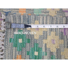 Load image into Gallery viewer, 10&#39;3&#39;x13&#39;5&quot; Gray, Afghan Kilim with Geometric Design, Multicolor Flat Weave Vertical Zig Zag Design Vegetable Dyes, Pure Wool Hand Knotted Oriental Rug FWR480522