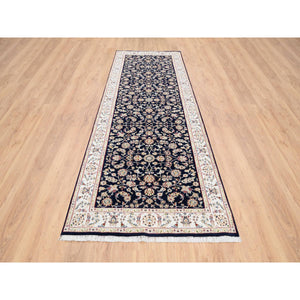 2'8"x9'10" Midnight Blue, Wool 250 KPSI Hand Knotted, Nain All Over Flower Design, Fine Runner Oriental Rug FWR480534