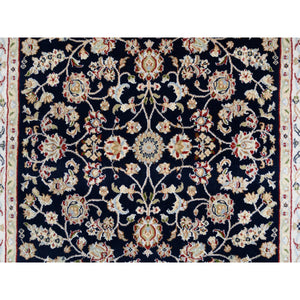 2'8"x9'10" Midnight Blue, Wool 250 KPSI Hand Knotted, Nain All Over Flower Design, Fine Runner Oriental Rug FWR480534