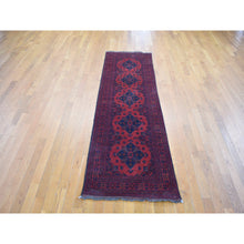 Load image into Gallery viewer, 2&#39;9&quot;x9&#39;8&quot; Deep and Saturated Red Geometric Afghan Andkhoy, Pure Wool, Hand Knotted Runner Oriental Rug FWR480648