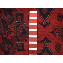 Load image into Gallery viewer, 2&#39;9&quot;x9&#39;8&quot; Deep and Saturated Red Geometric Afghan Andkhoy, Pure Wool, Hand Knotted Runner Oriental Rug FWR480648