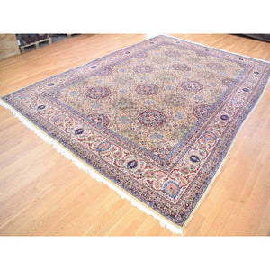 11'5"x15'9" Light Yellow, Antique Persian Sherkat, Hand Knotted, Mint Condition, Pure Wool, Oversized Oriental Rug FWR480666
