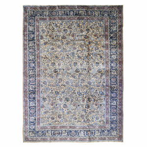 11'9"x16'4" Ivory, Antique Persian Mashad, Hand Knotted, 100% Wool, Oversized Oriental Rug FWR480678