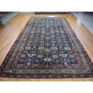 11'x19' Navy Blue, Antique Persian Bijar, Even Wear, Clean, Sides and Ends Professionally Secured, Pure Wool, Hand Knotted Oversized Oriental Rug FWR480702