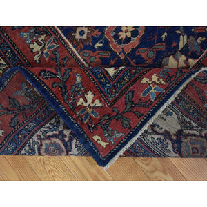 11'x19' Navy Blue, Antique Persian Bijar, Even Wear, Clean, Sides and Ends Professionally Secured, Pure Wool, Hand Knotted Oversized Oriental Rug FWR480702
