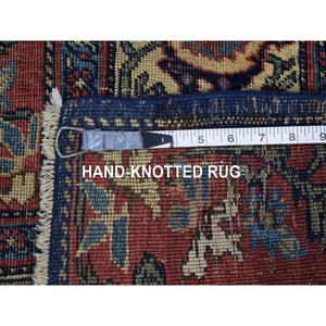 11'x19' Navy Blue, Antique Persian Bijar, Even Wear, Clean, Sides and Ends Professionally Secured, Pure Wool, Hand Knotted Oversized Oriental Rug FWR480702