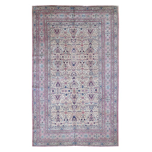 7'7"x12'7" Beige, Antique Turkish Sivas, Mint Condition, Clean and Soft, Sides and Ends Professionally Secured, Pure Wool, Hand Knotted Gallery Size Oriental Rug FWR480732