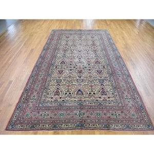 7'7"x12'7" Beige, Antique Turkish Sivas, Mint Condition, Clean and Soft, Sides and Ends Professionally Secured, Pure Wool, Hand Knotted Gallery Size Oriental Rug FWR480732