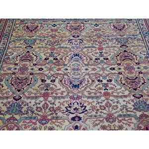 7'7"x12'7" Beige, Antique Turkish Sivas, Mint Condition, Clean and Soft, Sides and Ends Professionally Secured, Pure Wool, Hand Knotted Gallery Size Oriental Rug FWR480732