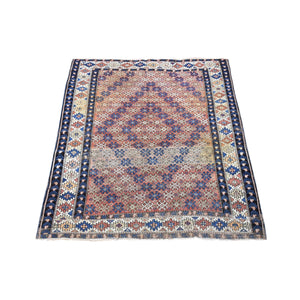 3'9"x4'8" Honey Brown, Antique Caucasian Kazak Geometric Triangle Design, Pure Wool Hand Knotted, Good Condition Even Wear Clean Sides and Ends Professionally Secured, Oriental Rug FWR480828