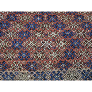 3'9"x4'8" Honey Brown, Antique Caucasian Kazak Geometric Triangle Design, Pure Wool Hand Knotted, Good Condition Even Wear Clean Sides and Ends Professionally Secured, Oriental Rug FWR480828