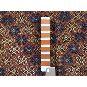 3'9"x4'8" Honey Brown, Antique Caucasian Kazak Geometric Triangle Design, Pure Wool Hand Knotted, Good Condition Even Wear Clean Sides and Ends Professionally Secured, Oriental Rug FWR480828