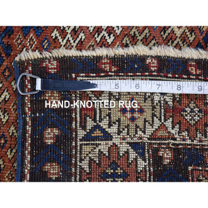 3'9"x4'8" Honey Brown, Antique Caucasian Kazak Geometric Triangle Design, Pure Wool Hand Knotted, Good Condition Even Wear Clean Sides and Ends Professionally Secured, Oriental Rug FWR480828