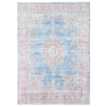 Load image into Gallery viewer, 10&#39;x12&#39;10&quot; Blue, Vintage Persian Kerman Cropped Thin, Distressed Look Worn Wool Hand Knotted, Oriental Rug FWR480834