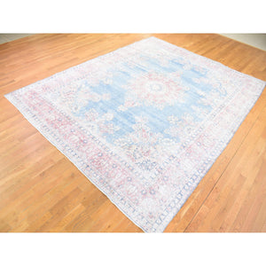 10'x12'10" Blue, Vintage Persian Kerman Cropped Thin, Distressed Look Worn Wool Hand Knotted, Oriental Rug FWR480834